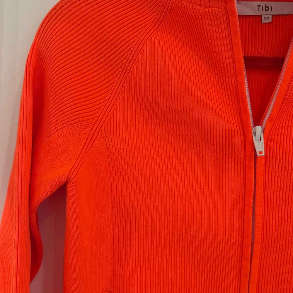 Tibi Neon Orange Ribbed Zip Jacket - Picture 9 of 14